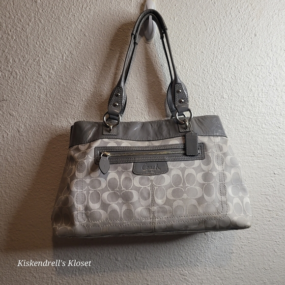 Coach Handbags - Coach Penelope Grey With Leather Trim Tote M1072-F1553